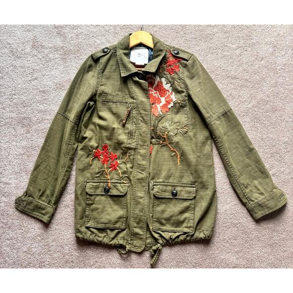 Anthropologie Hei Hei Utility Jacket XS Olive Green Floral Embroidered Boho Fall - Picture 2 of 13